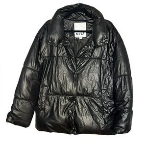 NVLT women's black vegan leather puffer coat Large NWOT